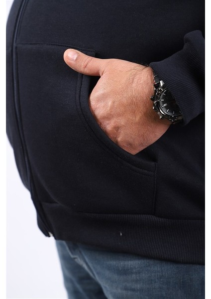 Mocgrande Büyük Beden Unisex Kapüşonlu 3ip Sweat 11701 Koyu Lacivert fırsatları