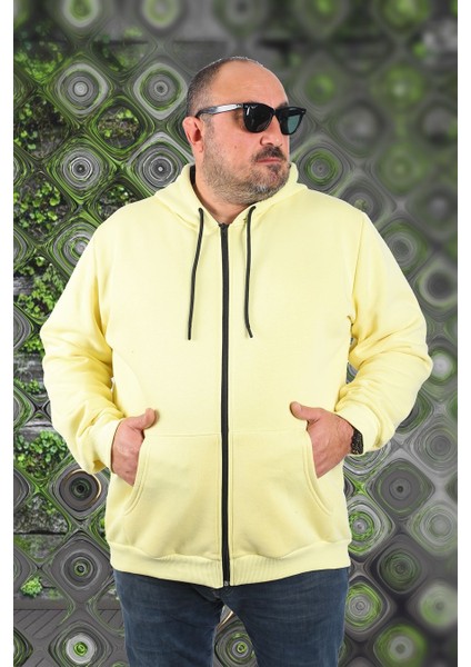 Mocgrande Büyük Beden Unisex Kapüşonlu 3ip Sweat 11701 Sarı
