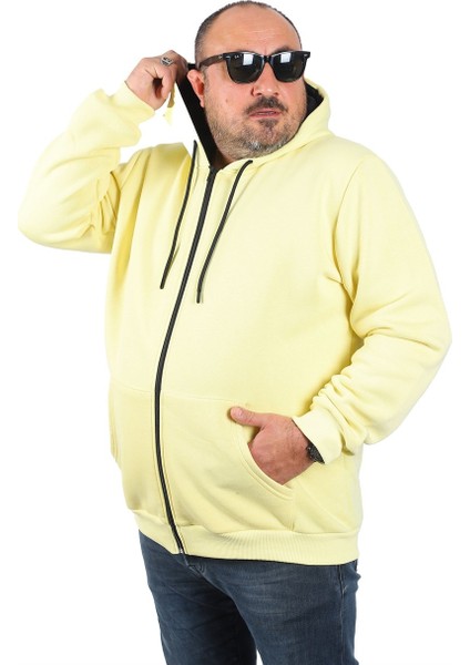 Mocgrande Büyük Beden Unisex Kapüşonlu 3ip Sweat 11701 Sarı