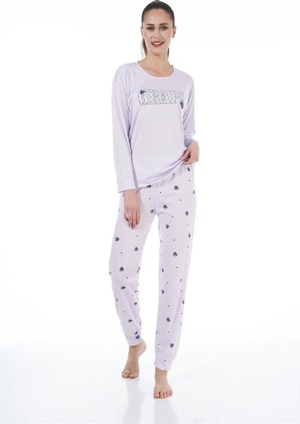 Desenli Uzun Kol Viskon Bayan Pijama Takım
