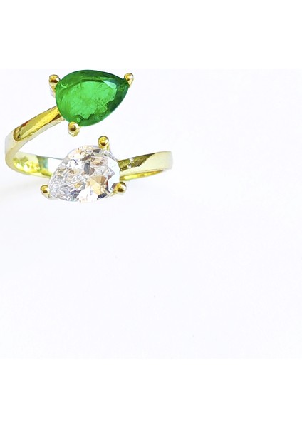 Renkli Çift Damla Taşlı Kıvrımlı Gümüş Yüzük modelleri