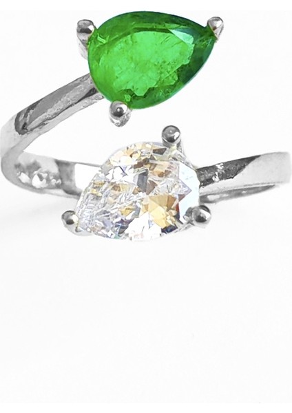 Renkli Çift Damla Taşlı Kıvrımlı Gümüş Yüzük fırsatları