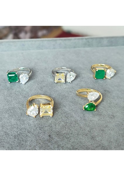 Renkli Çift Damla Taşlı Kıvrımlı Gümüş Yüzük indirimleri