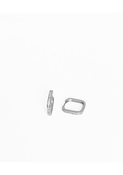 Tek Sıra Taşlı Kare Gümüş Küpe