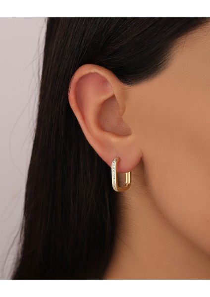 Tek Sıra Taşlı Kare Gümüş Küpe indirimleri