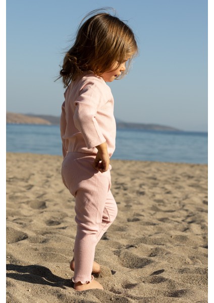 Organik Pamuk Pembe Ribanalı Tayt