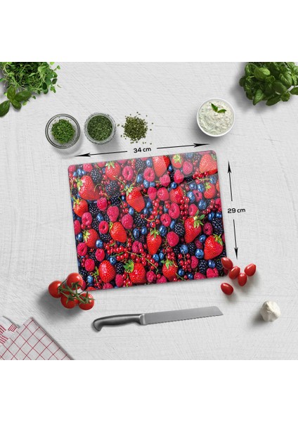 Mor Ve Kırmızı Meyveler | Cam Kesme Tahtası - Cam Kesme Tablası | 20cm X 30cm fiyatları