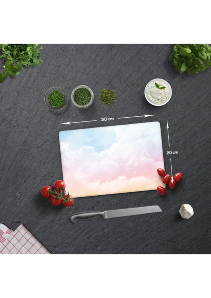 Renkli Bulutlar | Cam Kesme Tahtası - Cam Kesme Tablası | 20 cm x 30 cm fiyatları