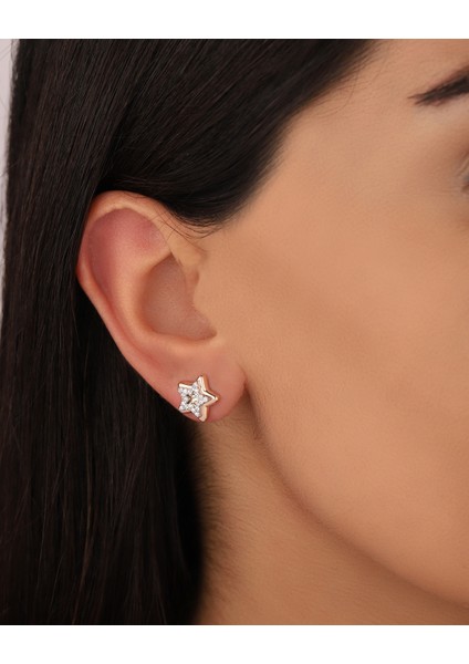 Çift Renkli Yıldız Gümüş Küpe