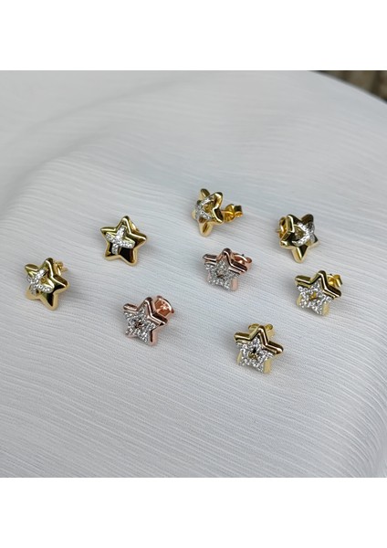 Çift Renkli Yıldız Gümüş Küpe fırsatları