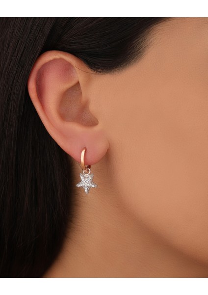 Sallantılı Zirkon Taşlı Gümüş Yıldız Küpe