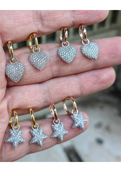Sallantılı Zirkon Taşlı Gümüş Yıldız Küpe modelleri