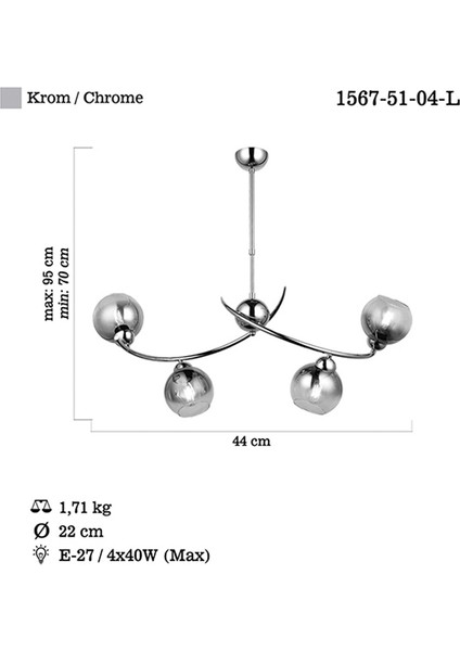 Hedra 4 Lü Krom Sıralı Avize 4XE27