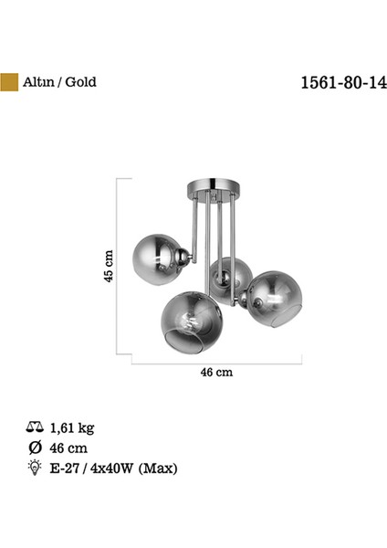 Bera 4 Lü Altın Plafonyer 4XE27