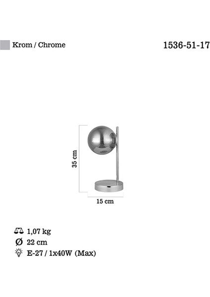 Tamo Tekli Krom Masa Lambası 1XE27