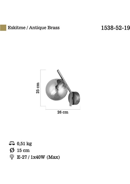 Korta Tekli Antik Lak Aplik 1XE27