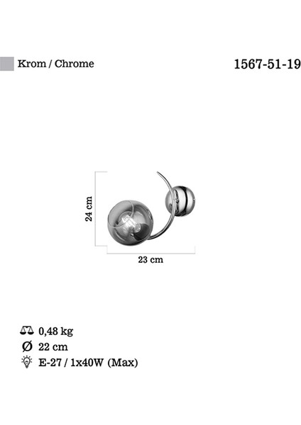 Hedra Tekli Krom Aplik 1XE27