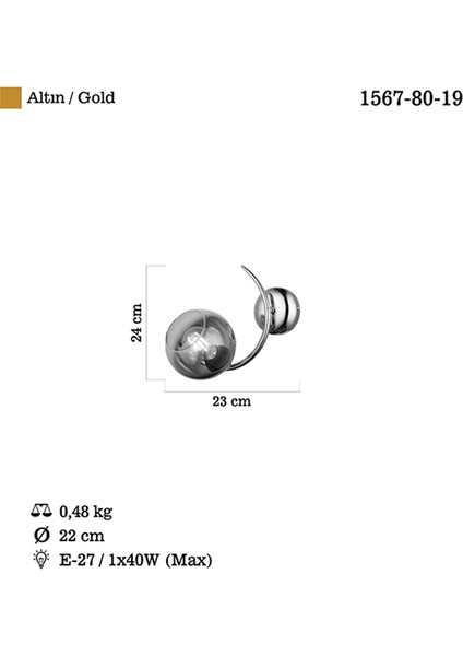 Hedra Tekli Altın Aplik 1XE27