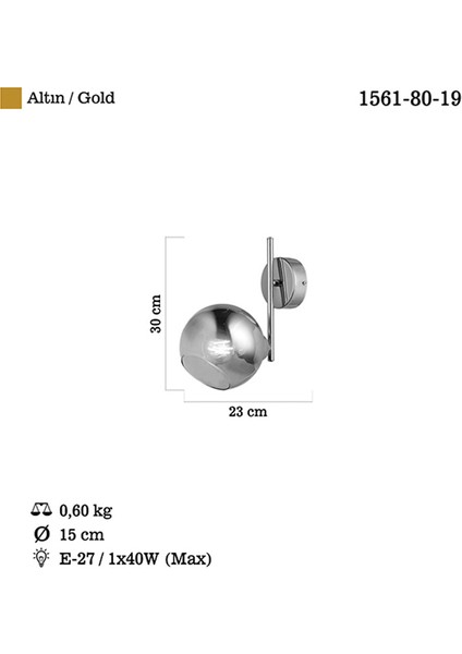 Bera Tekli Altın Aplik 1XE27