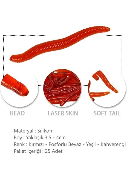 Olta Balıkçılık 4cm 2mm Silikon Solucan Yapay Yem modelleri