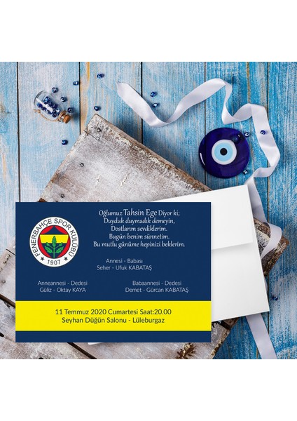 Beyaz Zarflı Davetiye Sünnet Davetiyesi FENERBAHÇE'LI(100 Adet)
