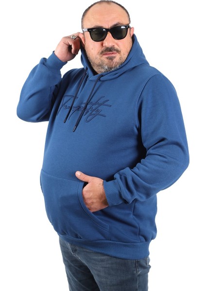 Mocgrande Büyük Beden Kapüşonlu Sweat Twenty 22741 Indıgo