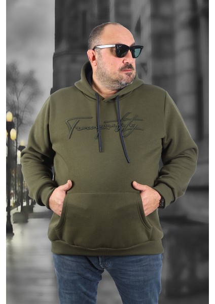 Mocgrande Büyük Beden Kapüşonlu Sweat Twenty 22741 Hakı