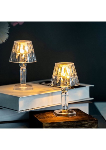3'lü Küçük Boy Kristal Elmas LED Masa Lambası Pilli Projeksiyon Şeffaf Abajur 12 cm