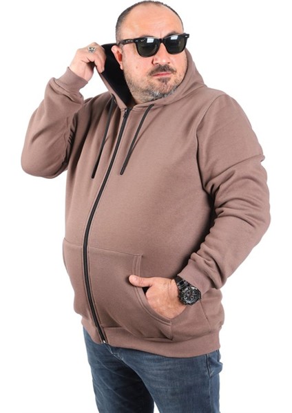 Büyük Beden Unisex Kapüşonlu 3ip Sweat 11701 Taba fiyatları