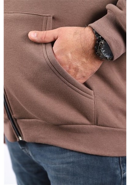 Büyük Beden Unisex Kapüşonlu 3ip Sweat 11701 Taba fırsatları