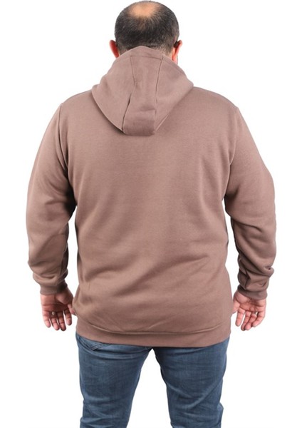 Büyük Beden Unisex Kapüşonlu 3ip Sweat 11701 Taba