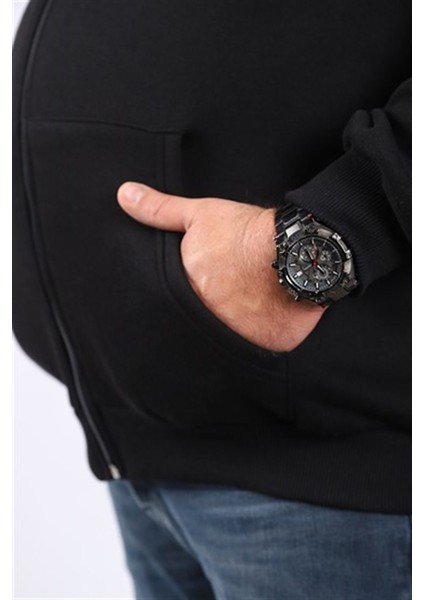 Büyük Beden Unisex Kapüşonlu 3ip Sweat 11701 Siyah modelleri