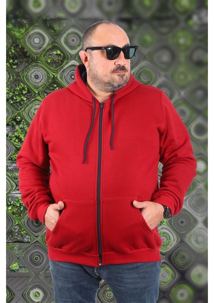 Büyük Beden Unisex Kapüşonlu 3ip Sweat 11701 Bordo