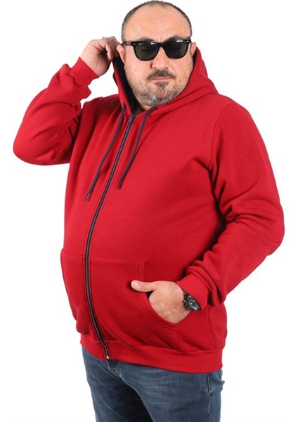 Büyük Beden Unisex Kapüşonlu 3ip Sweat 11701 Bordo fiyatları