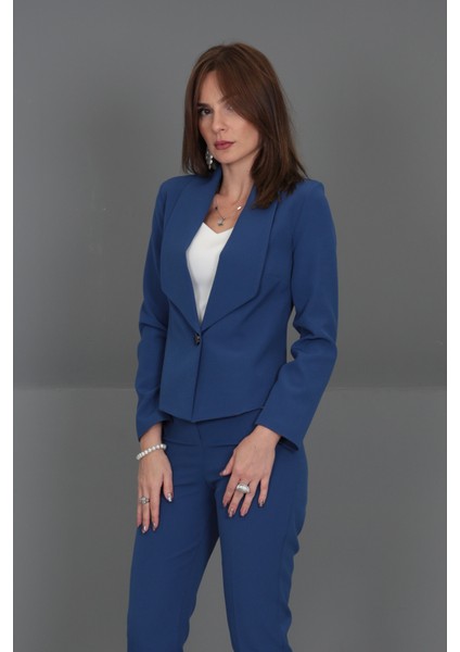 Amerikan Yaka Kısa Klasik Ceket-İndigo