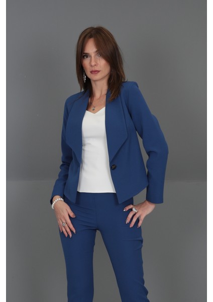 Amerikan Yaka Kısa Klasik Ceket-İndigo fiyatları