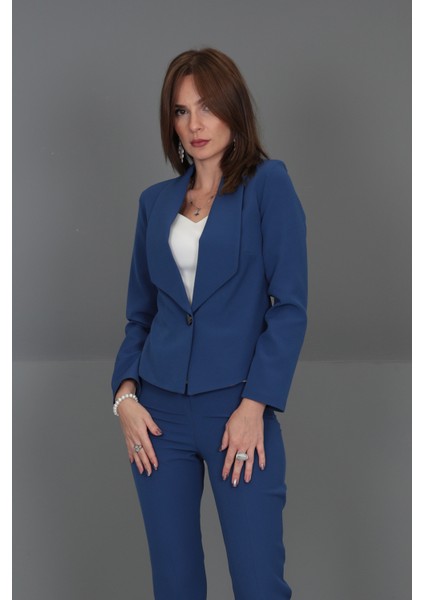 Amerikan Yaka Kısa Klasik Ceket-İndigo fırsatları