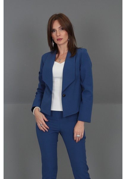 Amerikan Yaka Kısa Klasik Ceket-İndigo indirimleri