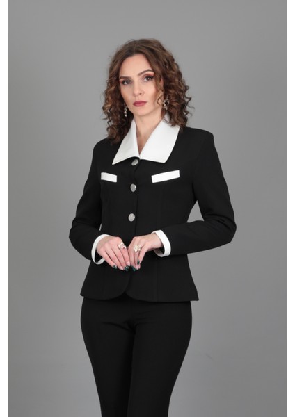 Bebe Yaka Konbin Renkli Ceket-Siyah modelleri