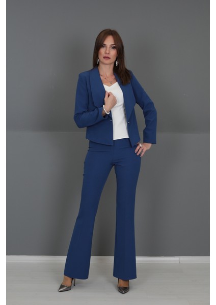 Mini Ceket & Ispanyol Paça Pantolon Takım-Indigo