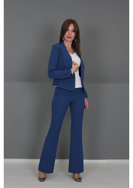 Mini Ceket & Ispanyol Paça Pantolon Takım-Indigo modelleri