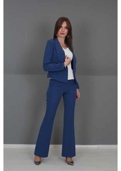 Mini Ceket & Ispanyol Paça Pantolon Takım-Indigo fırsatları