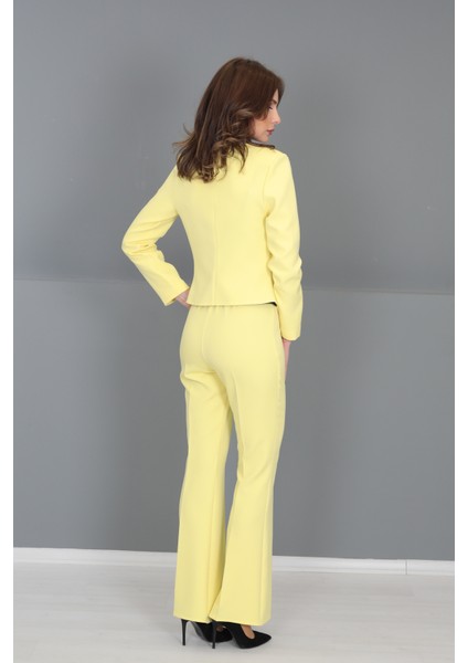 Mini Ceket & Ispanyol Paça Pantolon Takım-Sarı fırsatları
