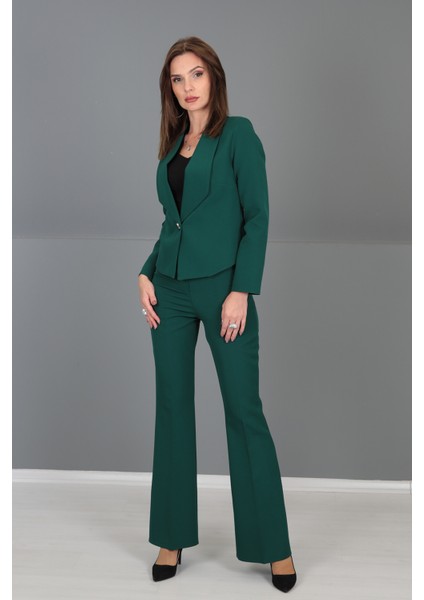 Mini Ceket & İspanyol Paça Pantolon Takım-Zümrüt