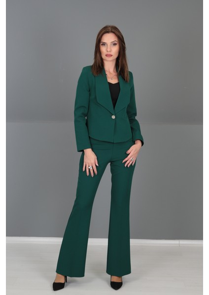Mini Ceket & İspanyol Paça Pantolon Takım-Zümrüt fırsatları