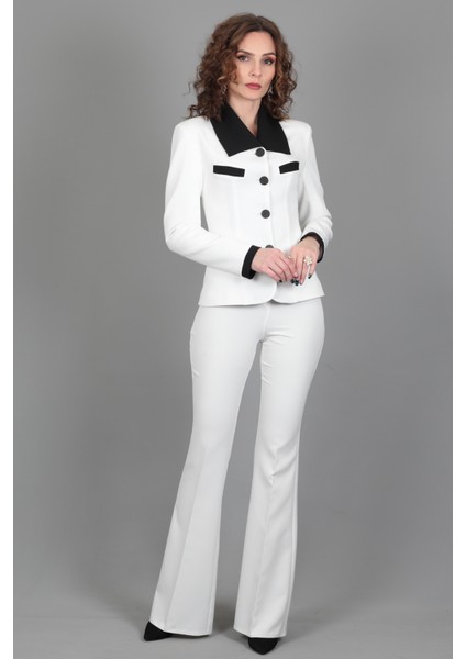 Garnili Ceket & İspanyol Paça Pantolon Takım-Beyaz fiyatları