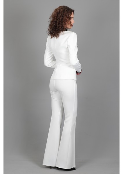 Garnili Ceket & İspanyol Paça Pantolon Takım-Beyaz indirimleri
