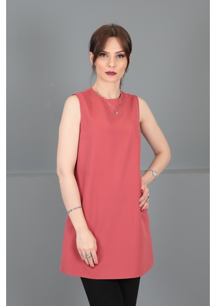 Sıfır Yaka Kolsuz Bluz-Kiremit