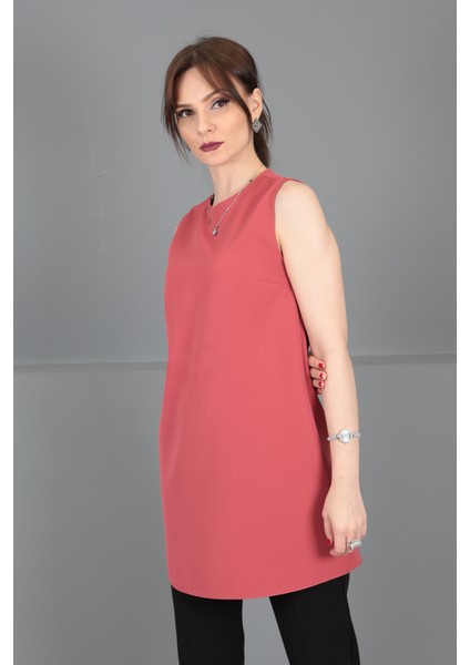 Sıfır Yaka Kolsuz Bluz-Kiremit fiyatları