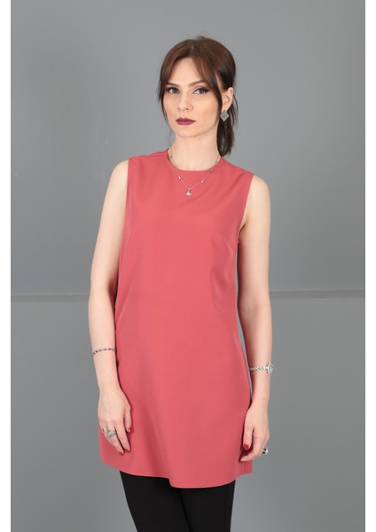 Sıfır Yaka Kolsuz Bluz-Kiremit modelleri